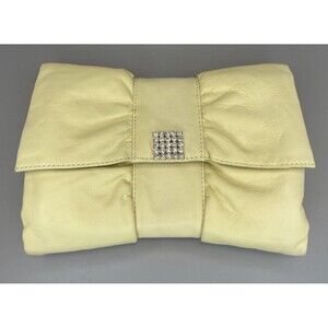 Banana Republic Bow Shaped Leather Clutch Cream Rhinestone Accents Classy Sexy